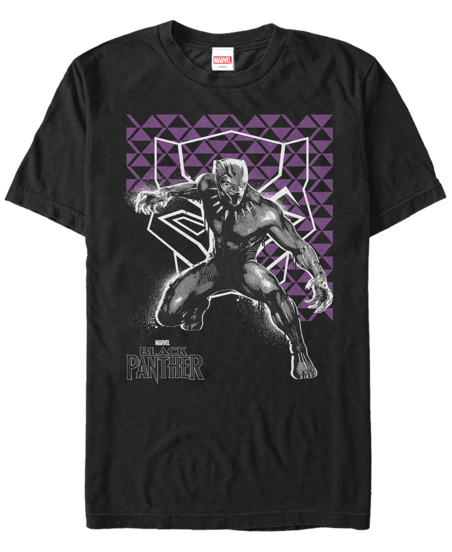 Мужская футболка Fifth Sun Marvel Black Panther Purple Geometric Shapes Black Panther Short Sleeve, цвет: Чёрный — фото 2