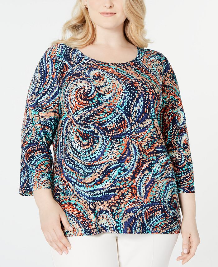 JM Collection Plus Size Printed Jacquard Top, Created for Macy's - Macy's