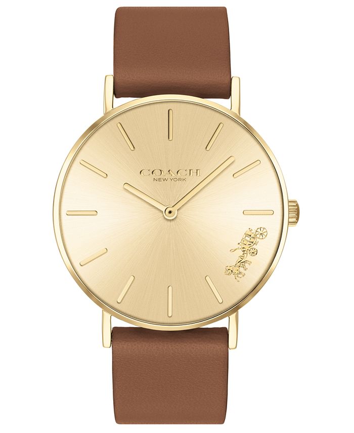 Undertrykkelse kind bryst COACH Women's Perry Saddle Leather Strap Watch 36mm & Reviews - Macy's