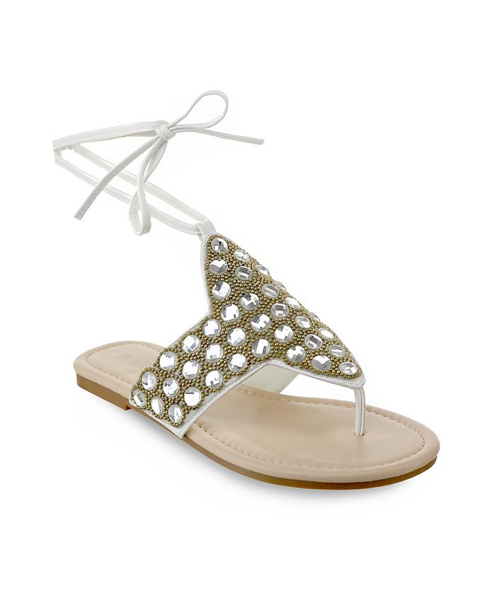 Olivia Miller Naples Large Multi Rhinestone Beaded Ankle Tie Sandals Macy's