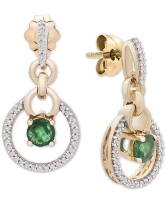 Macy's - Emerald (3/8 ct. t.w.) & Diamond (1/6 ct. t.w.) Drop Earrings in 14k Gold