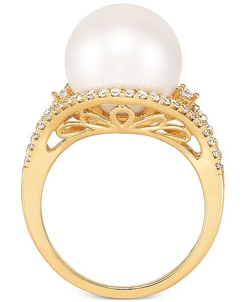 Honora Cultured White Ming Pearl (12mm) & Diamond (1/3 ct. t.w.) Ring ...