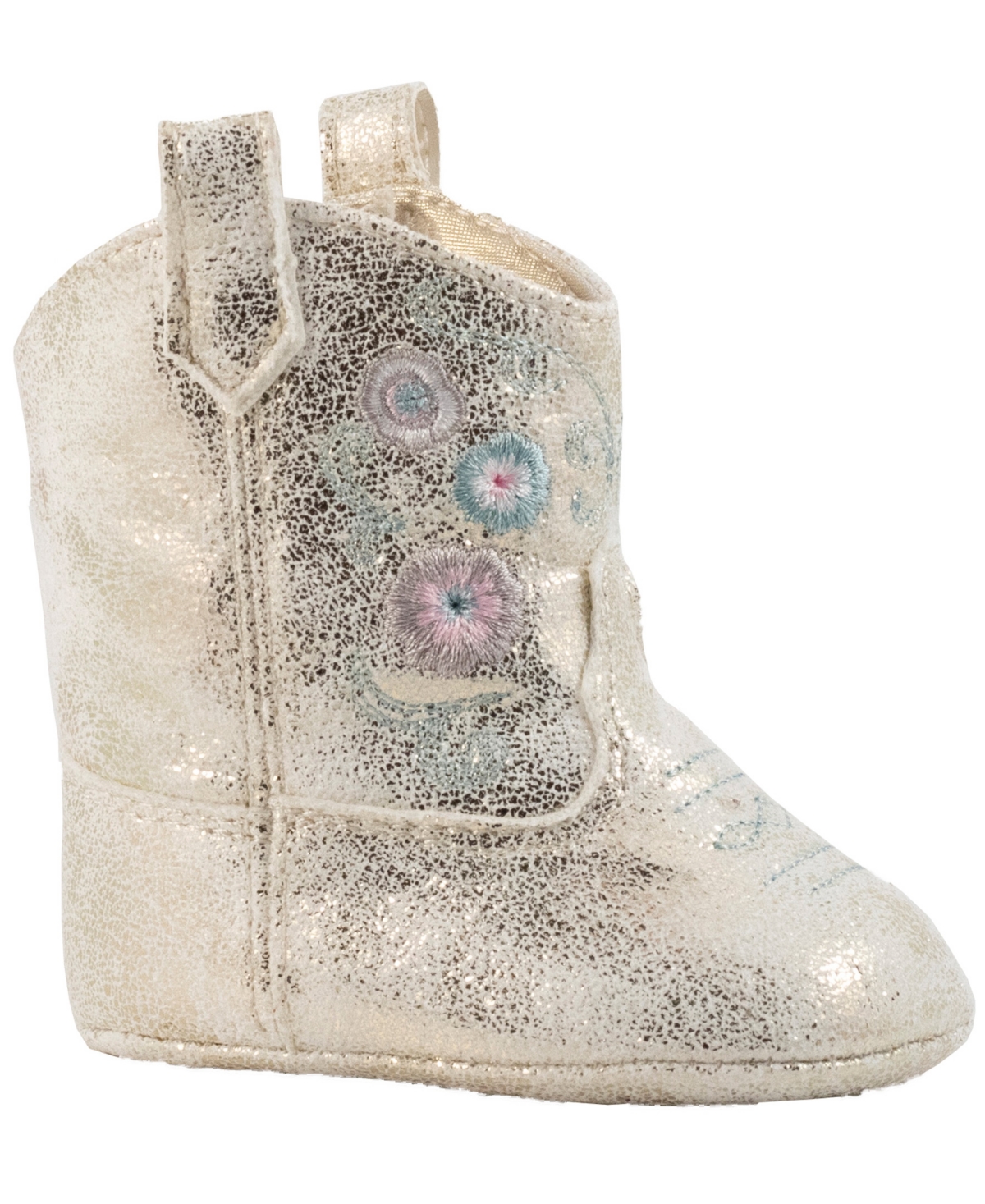 Shop Baby Deer Baby Girl Pu Shimmer Western Boot With Flower Embroidery In Ivory