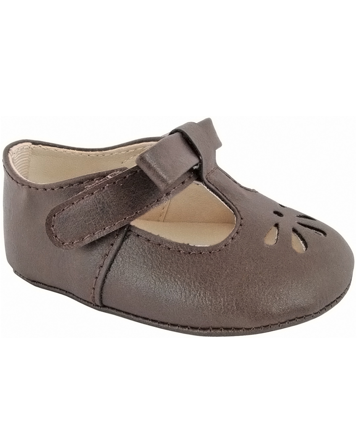 Shop Baby Deer Baby Girl Soft Leather-like T-strap With Bow And Perforation In Brown