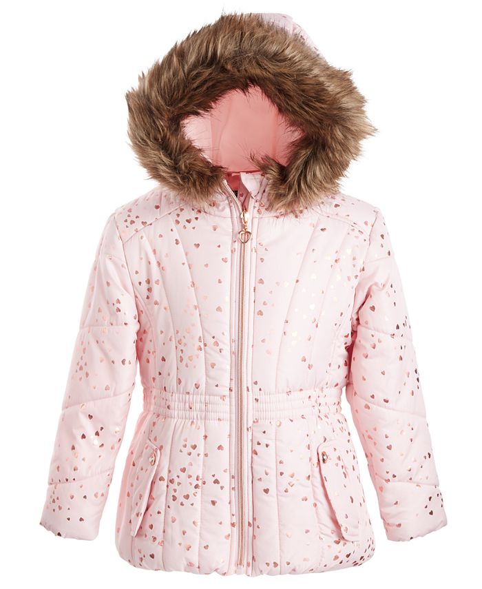 S Rothschild & CO Toddler Girls Hooded Foil-Print Jacket With Faux-Fur ...