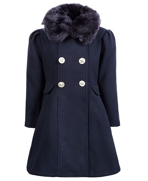S Rothschild Co Little Girls Double Breasted Swing Coat With Removable Faux Fur Collar Reviews Coats Jackets Kids Macy S