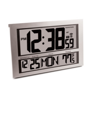 Marathon Jumbo Atomic Wall Clock With 6 Time Zones, Indoor Temperature Date In Silver