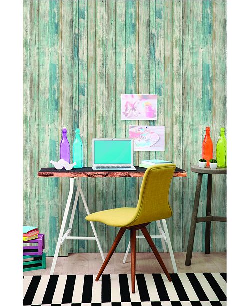 York Wallcoverings Blue Distressed Wood Peel And Stick Wallpaper