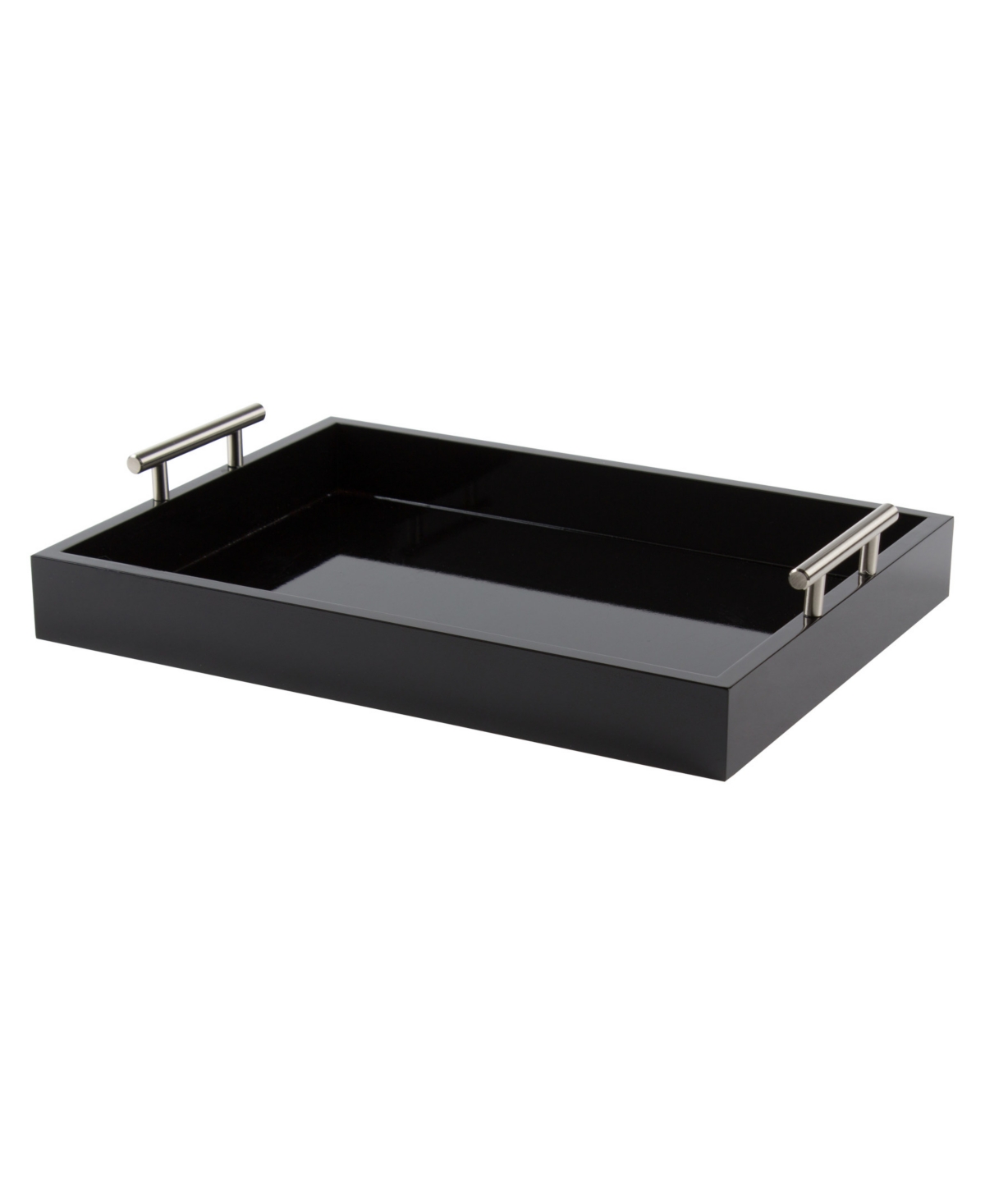 Kate And Laurel Lipton Decorative Wood Tray With Metal Handles In Black