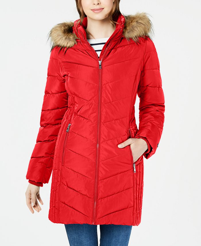 Kong Lear utilsigtet liberal Tommy Hilfiger Chevron Faux-Fur Trim Hooded Puffer Coat, Created for Macy's  & Reviews - Coats & Jackets - Women - Macy's