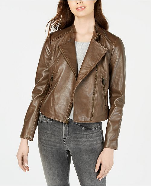 Cropped leather moto jacket