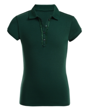 Nautica Big Girls School Uniform Ruffle Button Placket Polo