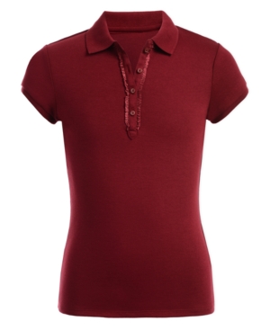 Nautica Big Girls School Uniform Ruffle Button Placket Polo