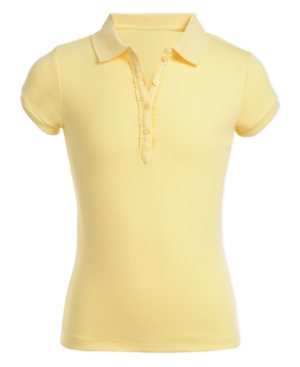 Nautica Big Girls School Uniform Ruffle Button Placket Polo
