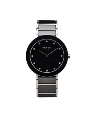 image of Bering Ladies Ceramic Bezel and Smooth Black Link Watch
