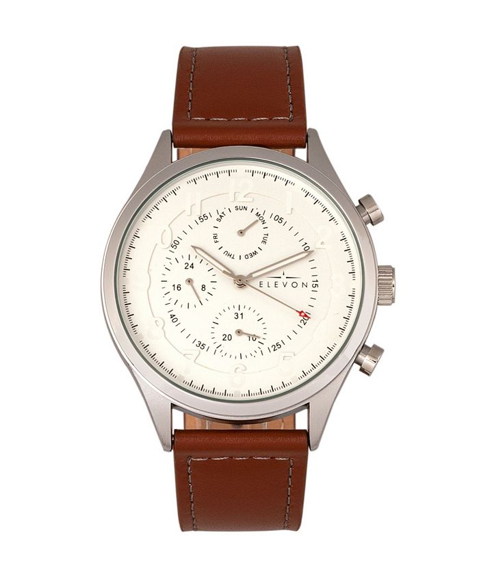 Elevon Men s Lindbergh Genuine Leather Strap Watch 45mm Macy s