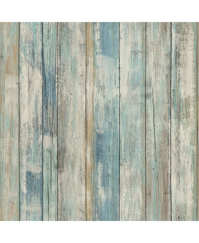 York Wallcoverings Blue Distressed Wood Peel And Stick Wallpaper