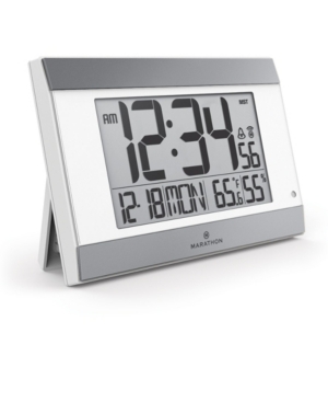 Marathon Atomic Wall Clock With Auto Back Light Feature, Calendar, Temperature, Humidity In Silver