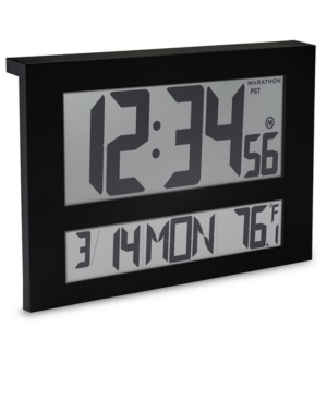 Marathon Jumbo Atomic Wall Clock With 6 Time Zones, Indoor Temperature Date In Black