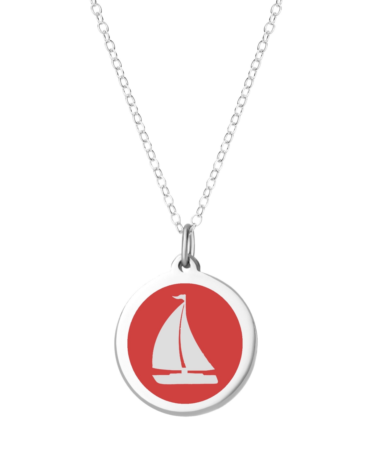 Sailboat Pendant Necklace in Sterling Silver and Enamel, 16" + 2" Extender - Red