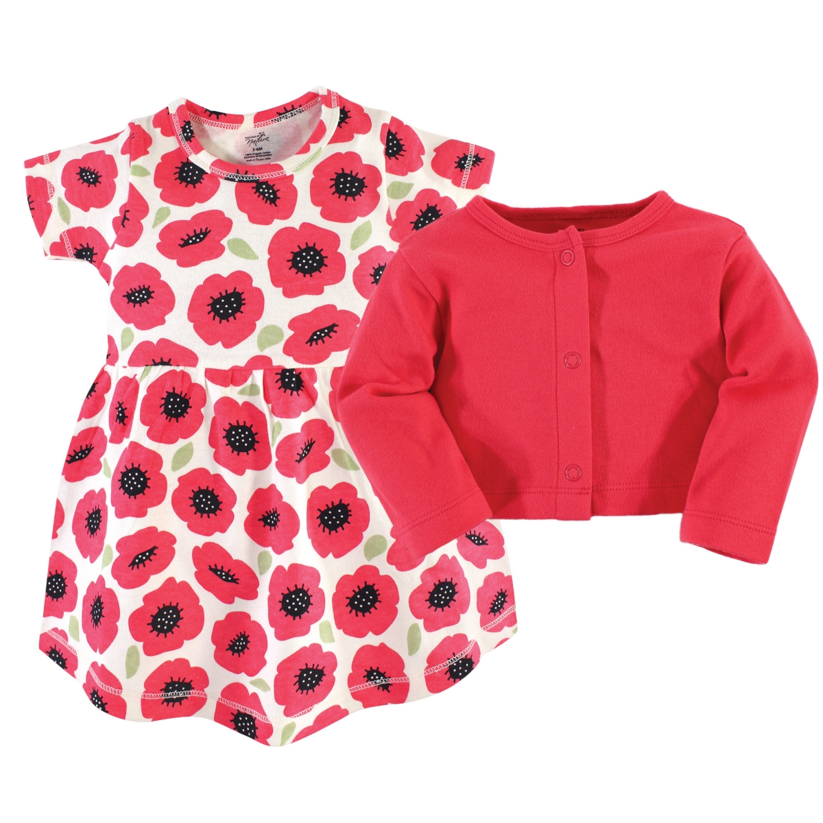 Touched by Nature Baby Girls Baby Organic Cotton Dress and Cardigan 2pc Set, Poppy