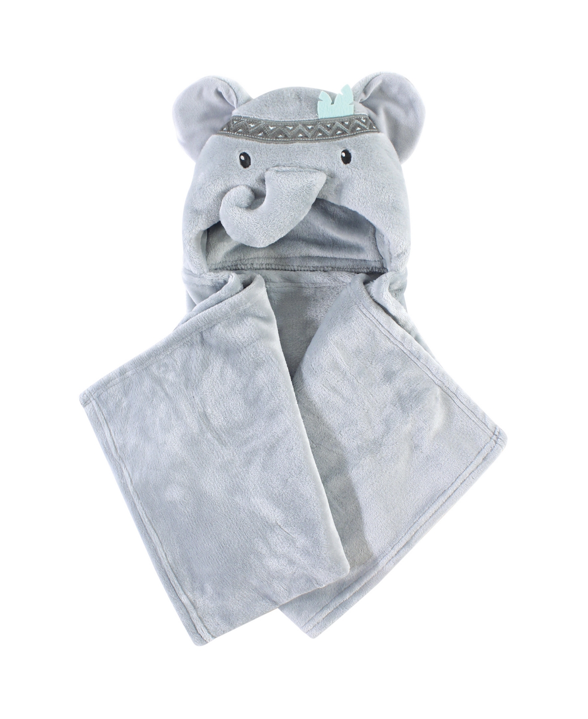 Little Treasure Hooded Plush Blanket, Tribal Elephant In Gray