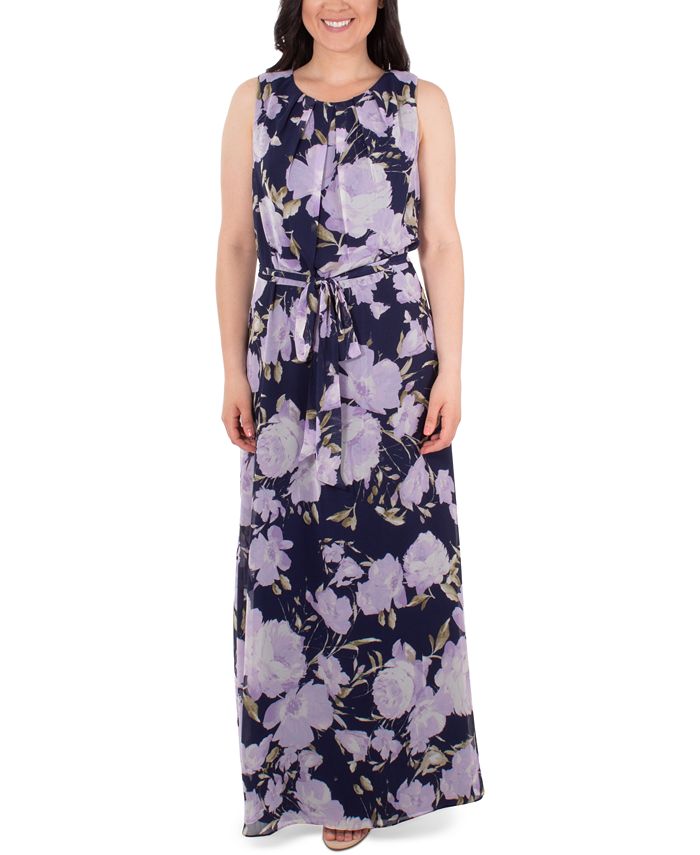 NY Collection Floral-Print Pleated Maxi Dress & Reviews - Dresses ...