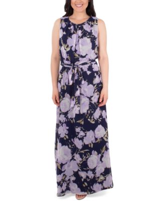NY Collection Floral-Print Pleated Maxi Dress - Macy's