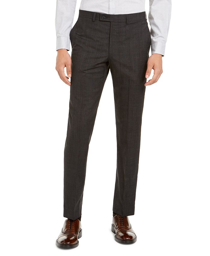 DKNY Men's Modern-Fit Stretch Charcoal/Brown Plaid Suit Separate Pants ...