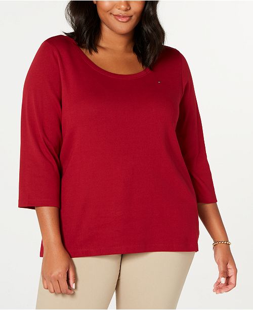 Tommy Hilfiger Plus Size Cotton Flag Logo T Shirt Reviews Tops