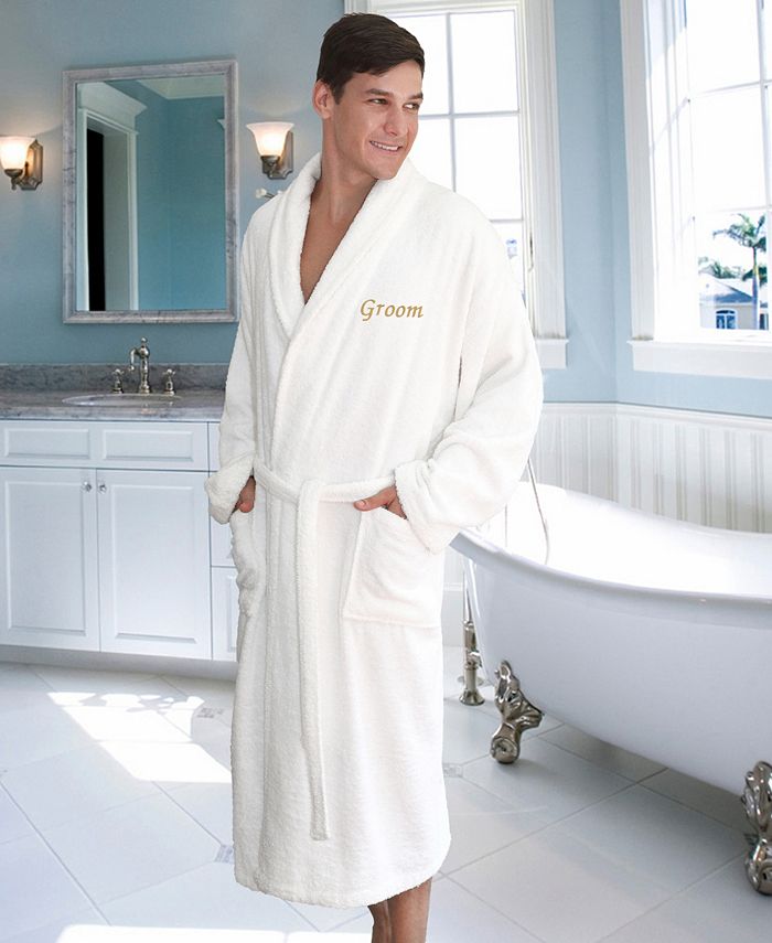 Linum Home Terry Bathrobe with Embroidered "Groom" Macy's