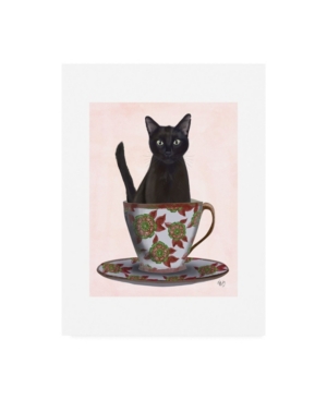 Trademark Global Fab Funky Black Cat In Teacup Canvas Art In Multi