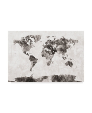 Trademark Global Michael Tompsett Watercolor Map Of The World Map Gray Canvas Art In Multi
