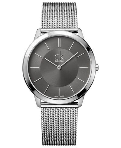 Calvin Klein Watch, Men's Swiss Minimal Stainless Steel Mesh Bracelet 40mm K3M21124