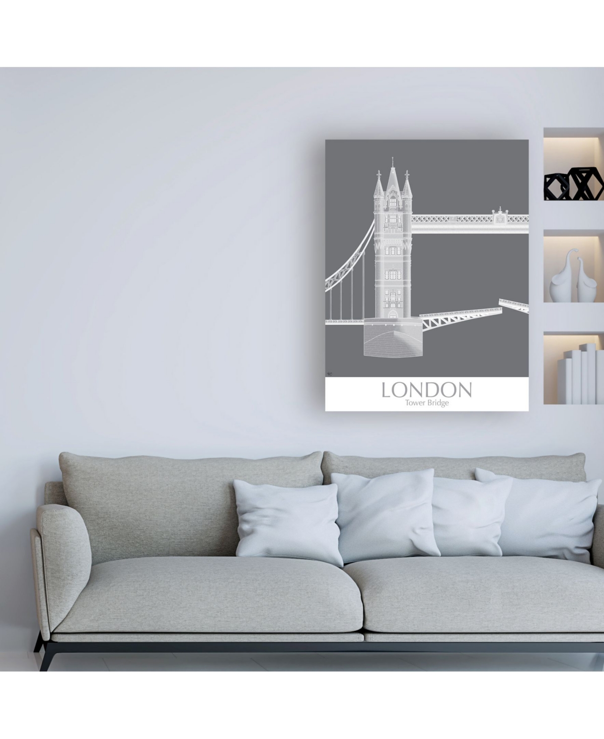 Fab Funky London Tower Bridge Monochrome Canvas Art -