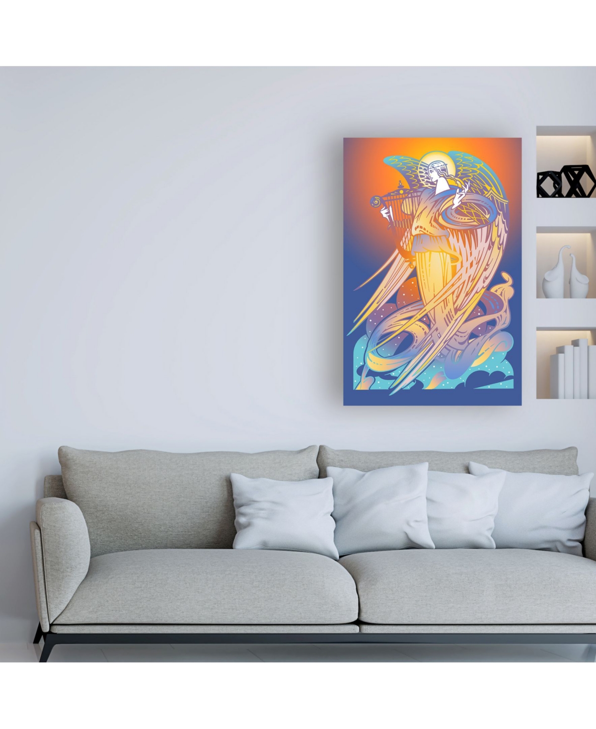 David Chestnutt New Angel with Harp Canvas Art -