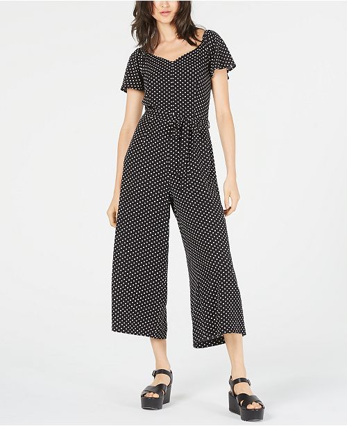 Monteau Petite Polka Dot Cropped Jumpsuit Reviews Pants Petites Macy S