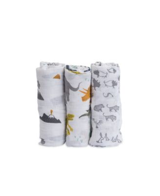 Little Unicorn - Dino Friends Cotton Muslin 3-Pack Swaddle Blanket Set