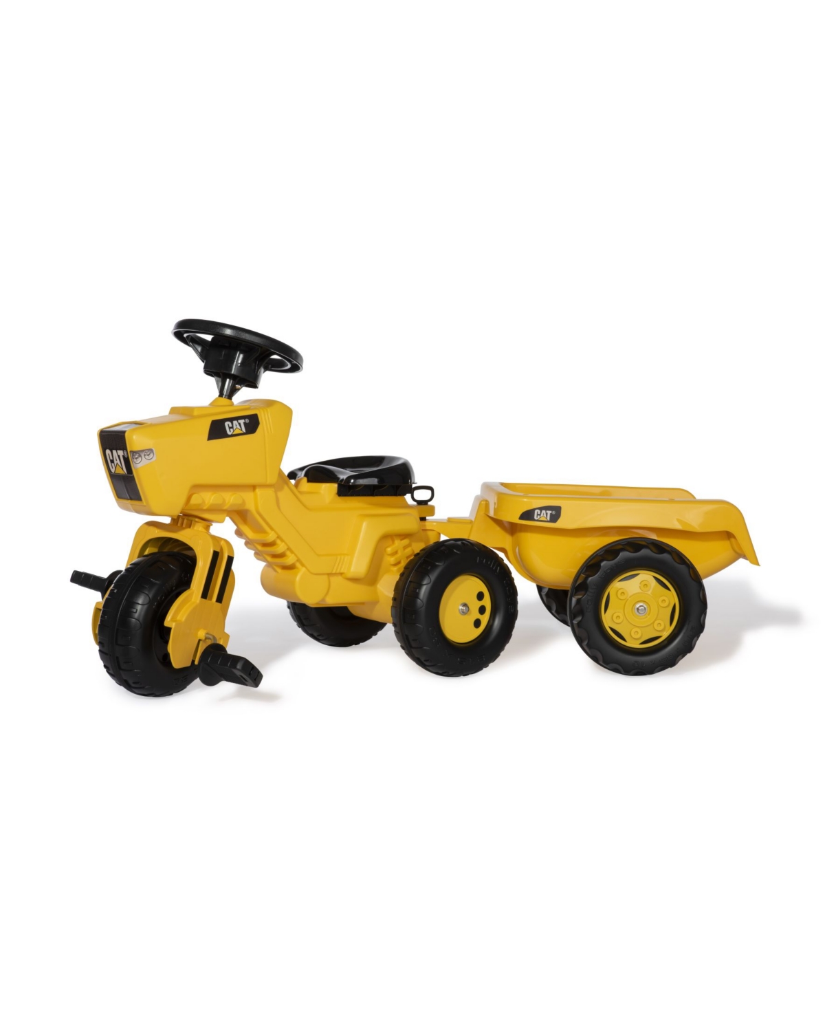 Rolly Toys Cat 3 Wheel Trike Pedal Tractor With Removable Hauling Trailer In Yellow