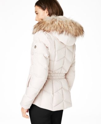 calvin klein quilted faux fur hooded coat