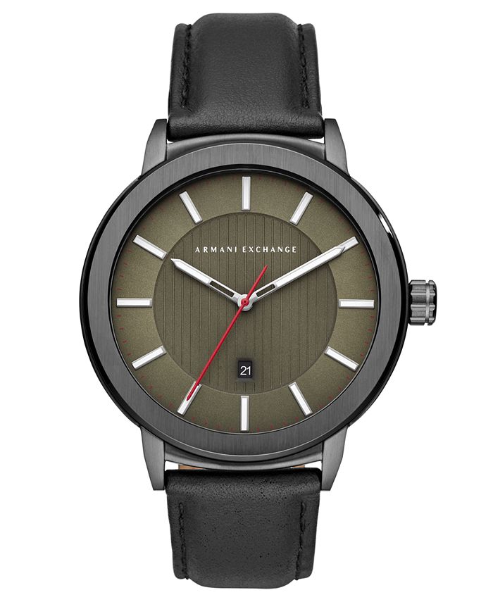 A|X Armani Exchange Men's Maddox Black Leather Strap Watch 46mm - Macy's