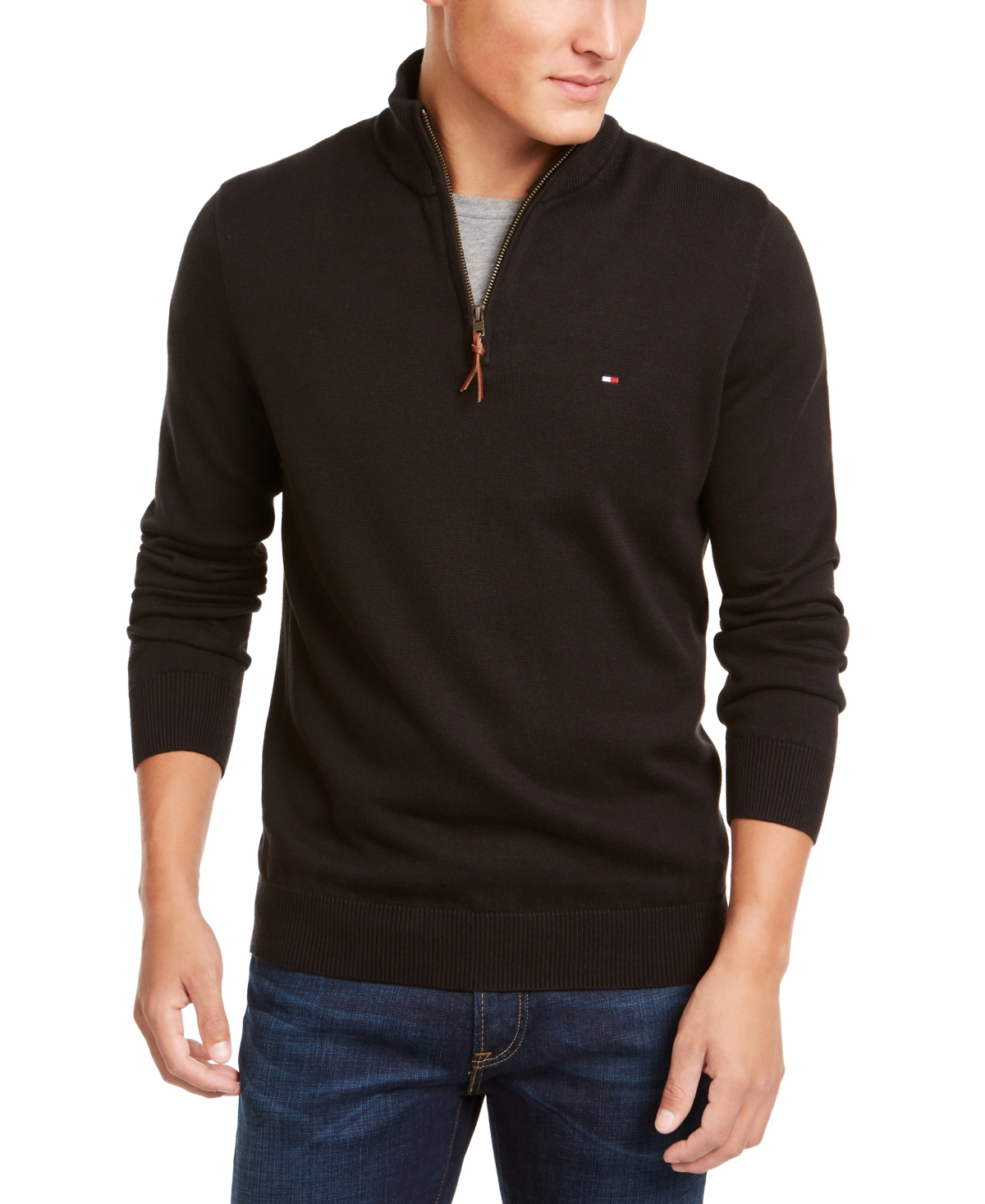 Tommy Hilfiger Men's Big & Tall Quarter-zip Sweater In Dark Sable