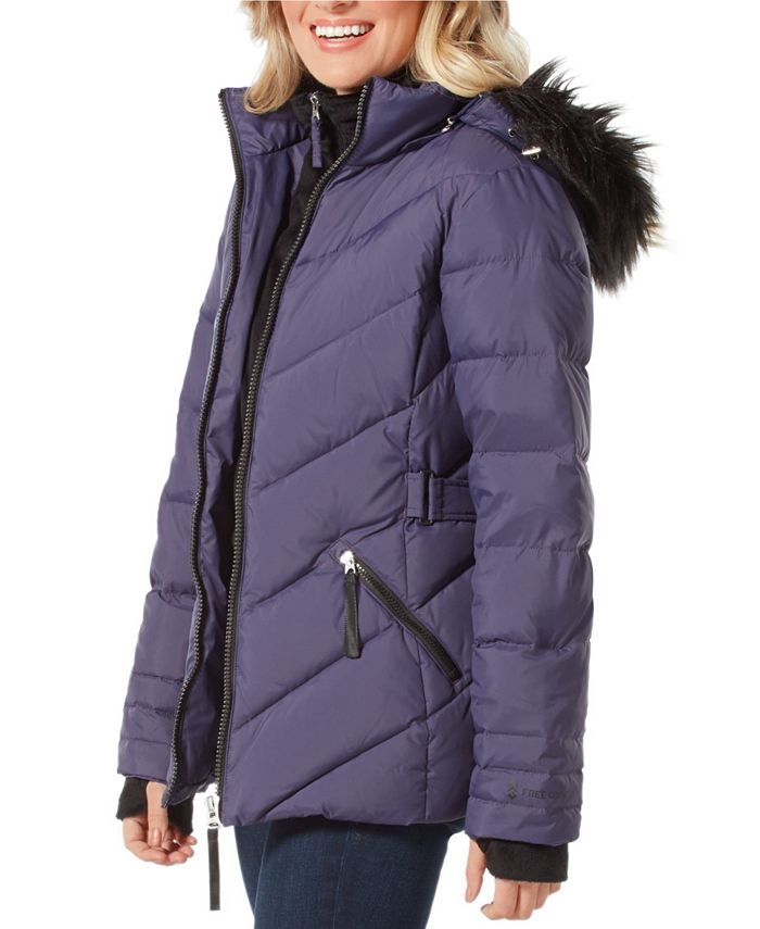 Free Country Quilted Coat With Faux Fur Hood & Interior Bib - Macy's