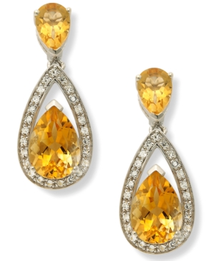 image of Sterling Silver Earrings, Blue Topaz (6-1/2 ct. t.w.) and Diamond (1/5 ct. t.w.) Pear Drop Earrings (Also available in Citrine and Amethyst)