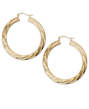 image of Signature Gold Diamond Accent Big Twist Hoop Earrings in 14k Gold over Resin