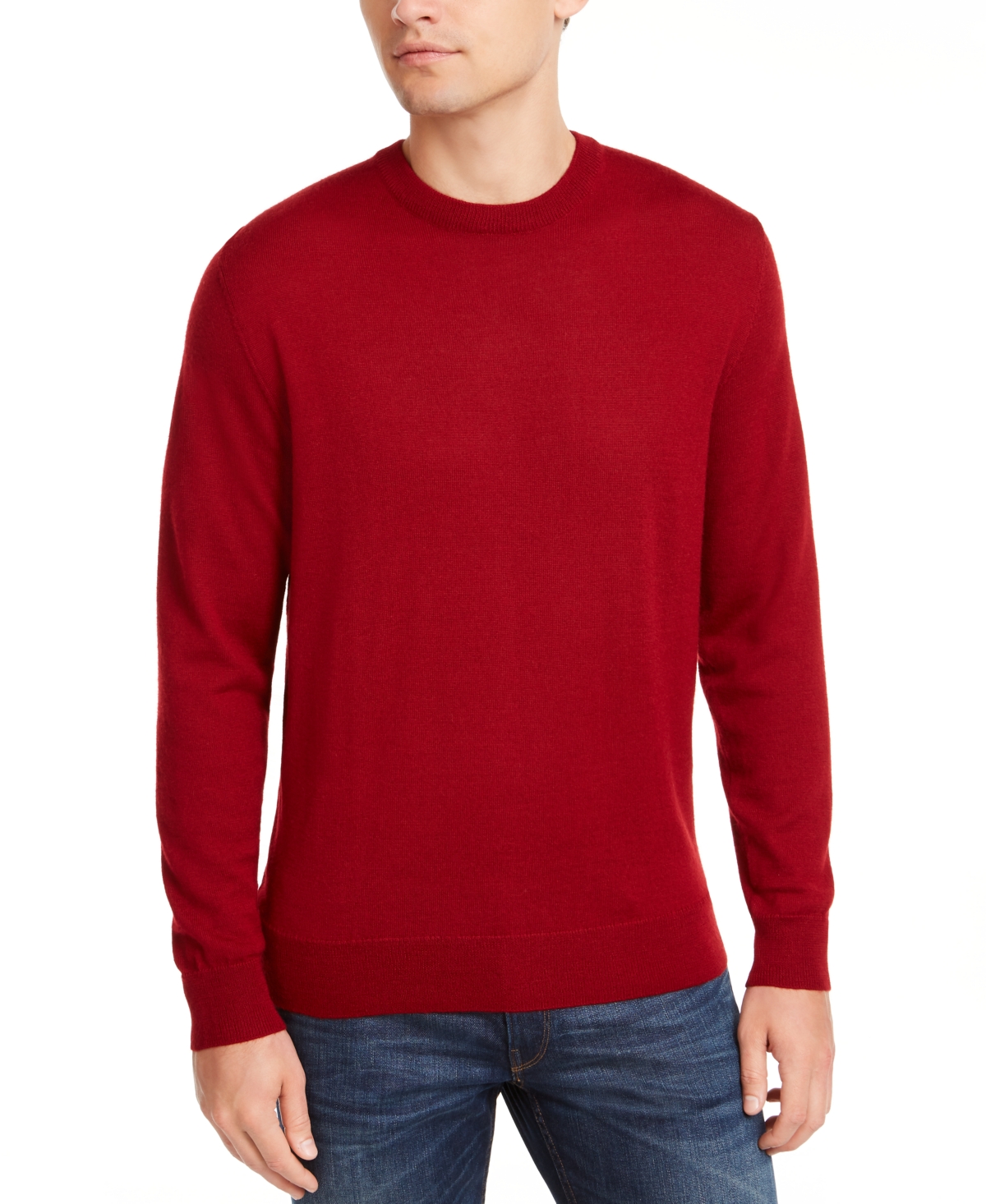 Club Room Men s Solid Crew Neck Merino Wool Blend Sweater Created for Macy s Smoke Heather Smart Closet