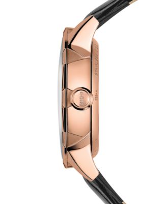 Women's Swiss Automatic Rainflower Black Leather Strap Watch 34mm