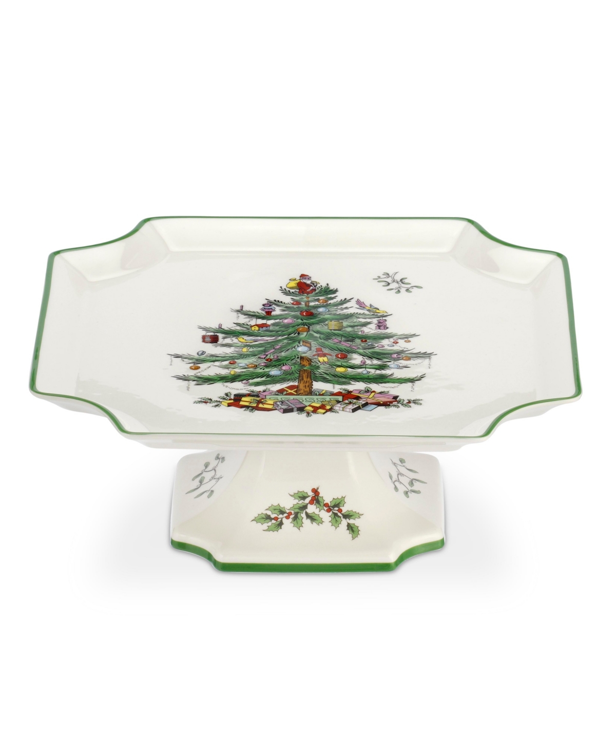 Spode Christmas Tree Footed Square Platter In Green