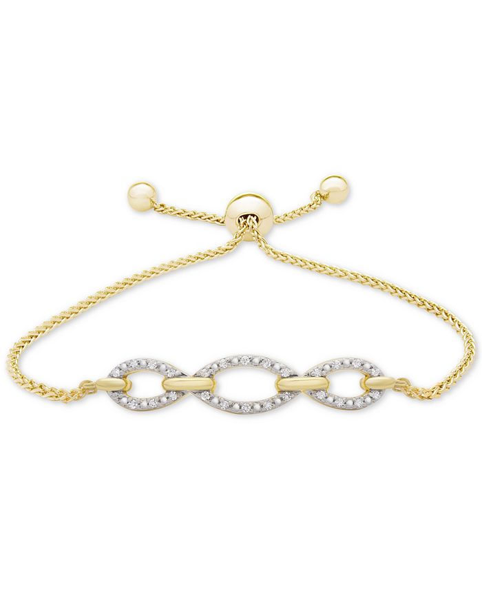 Macy's - Diamond Chain Link Bolo Bracelet (1/10 ct. t.w.) in 14k Gold-Plated Sterling Silver
