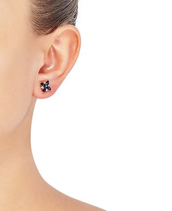 Macy's - Sapphire (1-5/8 ct. t.w.) & Diamond (1/8 ct. t.w.) Flower Stud Earrings in 14k Gold (Also in Ruby)